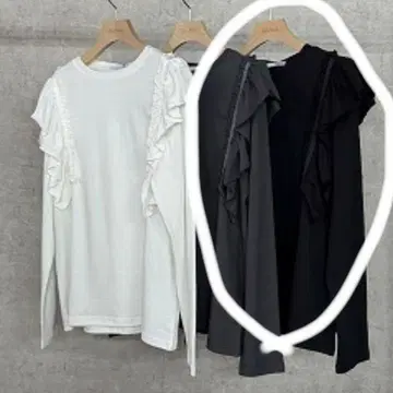 [ 미사용 새상품 ] TRANOI 프릴 라인 숄더 상의 블랙