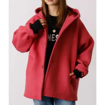 택 포함 새상품! le Melange 르멜란지 후드 부착 코트 핑크