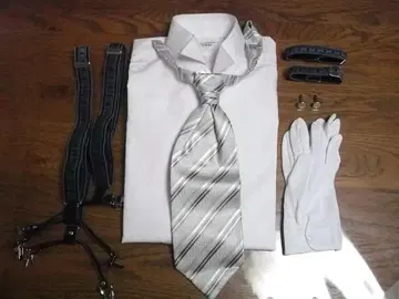 모닝용 윙카라 셔츠, 넥타이, 서스펜더, 장갑 등 6종 세트