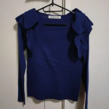 네이비 프릴 긴팔 니트