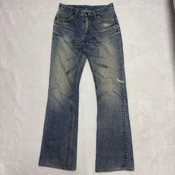 리 부츠컷 데님 블루 데미지 가공