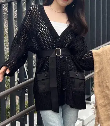 anuans 메쉬 사파리 니트 가디건