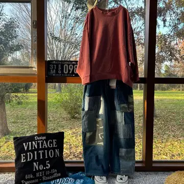 데님 x 카모 패턴 패치워크 팬츠