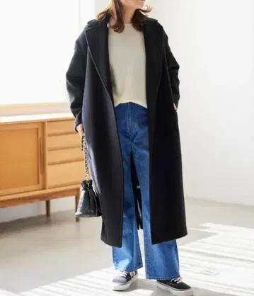 저널 스탠다드 블랙 롱 코트 허리 벨트 포함