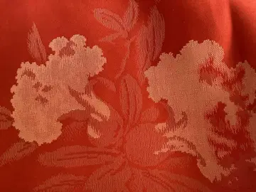 앤티크 기모노 원단 진홍색 카틀레야 무늬 실크 세탁 완료