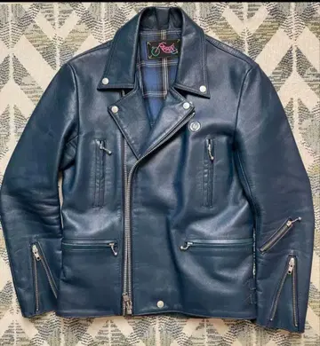 ROTAR 로터 네이비 가죽 더블 라이더 자켓