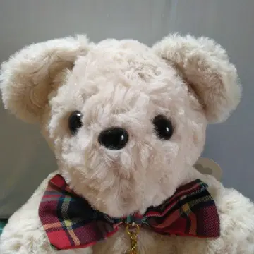 베이지 테디베어 체크 리본