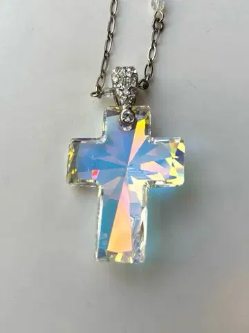 [미사용] 보헤미안 유리 크로스 디자인 비즈 와이어 목걸이