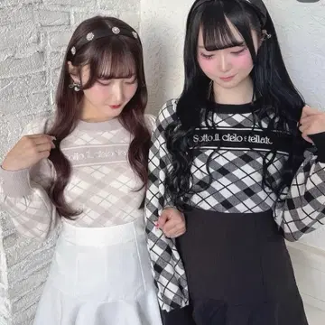 택 포함 새상품 evelyn 체크 로고 니트 핑크 스나계