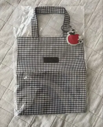 택 포함 미사용 새상품 파밀리아 깅엄 체크 토트백 블랙