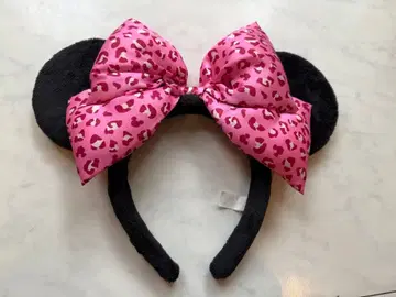 미키 모양 머리띠 레오파드 무늬 리본