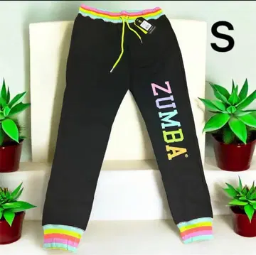 허리밴딩 끈 포함 Zumba 로고가 돋보이는 블랙 조거 팬츠 S 택 포함