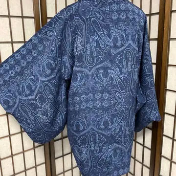 C314 순수 실크 단의 겉옷 크레이프 원단 페이즐리 컨디션 최상 기모노