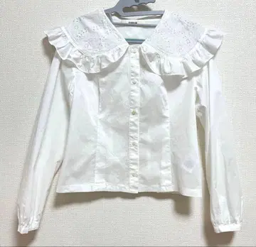 FURFUR 자수 블라우스 화이트 레이스 긴팔 셔츠