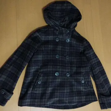 체크 무늬 후드 부착 피 코트 레트로