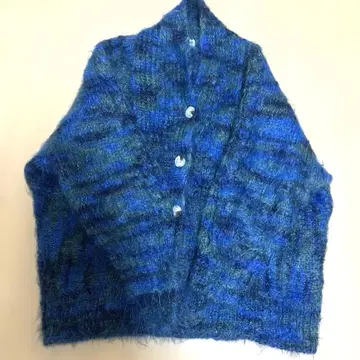 모헤어 가디건 파랑 그린 프리 사이즈