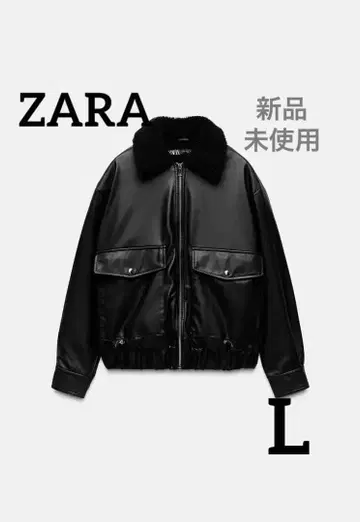 미사용 새상품 ZARA 블랙 가죽 자켓 보아 카라 부착 아우터