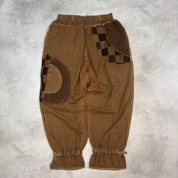 JAZZ 브라운 체크 무늬 패치워크 팬츠 캐주얼 넉넉한 핏