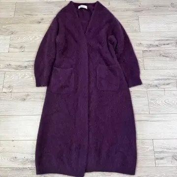 슈가 로즈 플러피 퍼플 롱 가디건 울 100%