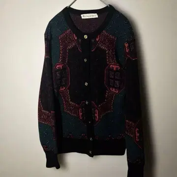 새상품급 올 패턴 기하학 패턴 니트 가디건 울 100% L