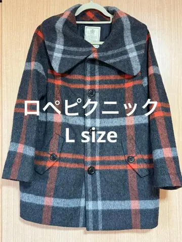 로페피크닉 체크 무늬 울 코트