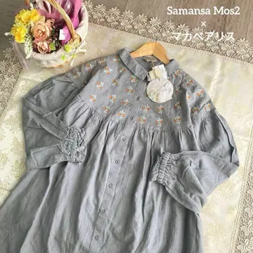 새상품 마카베 앨리스 x SamansaMos2 자수 린넨 원피스 블루