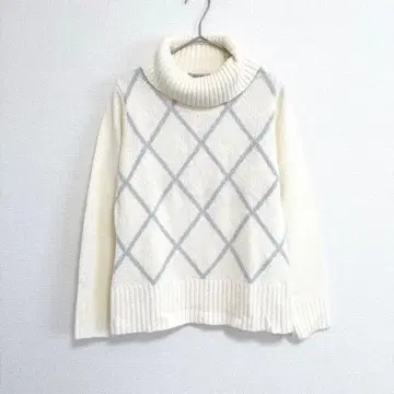 [GIVORS] 터틀넥 스웨터 (M) 다이아몬드 패턴 라메 깔끔함