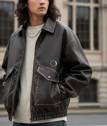 Classical Origin 인조 가죽 충전솜 라이더 블루종