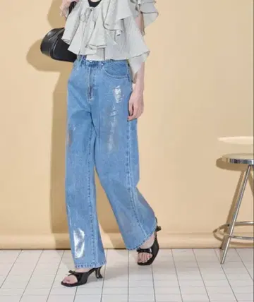 [ THE YOn ] 호일 프린트 데님 팬츠 M 라이트 블루 여성용