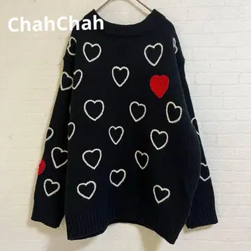 ChahChah 해피 하트풀 핸드 자수 니트 남녀 공용