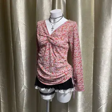 울 혼방 티셔츠 가슴 부분 크로스 레이스업 페어리 그런지 히메로리