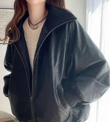 [ JaVa 콜라보 ] 리브 터틀 페이크 가죽 오버 사이즈 자켓