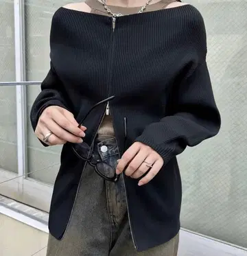 mystic 와이드 넥 지퍼 가디건