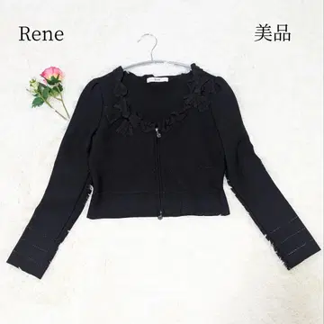 새상품급 르네 까멜리아 더블 지퍼 가디건 노카라 자켓 리본