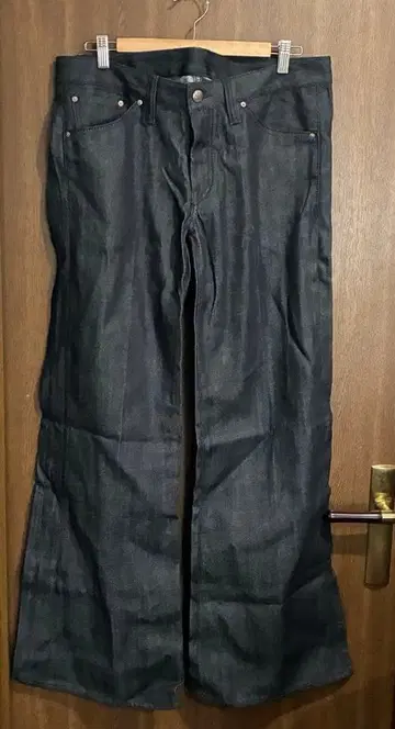 오가닉 코튼 다크 데님 와이드 팬츠 34 밑단 기장 수선 전