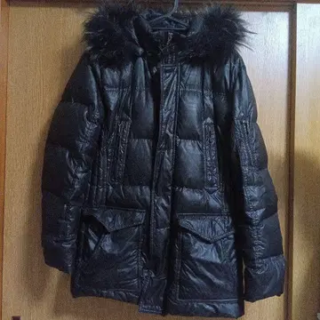 블랙 후드 부착 다운 자켓 M