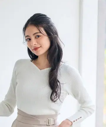 12Twelve Agenda 하트넥 소매 펄 리브 니트 풀오버