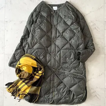 새상품급*DOORS 도어즈 라이트 다운 퀼트 롱 코트 카키 노카라