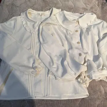 프릴 옷깃 화이트 셔츠 긴팔 2장 세트