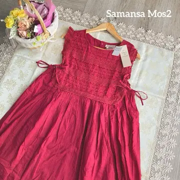 사만사 모스모스 린넨 레이스 리본 슬리브리스 원피스 레드