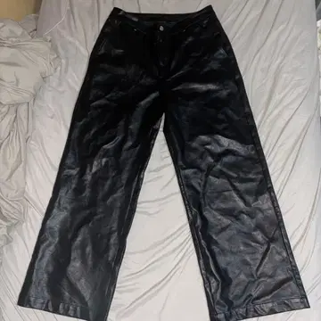 블랙 가죽 와이드 레그 팬츠 opium archive swag y2k