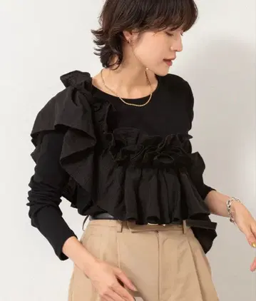 [리에미러] 3WAY 리브 프릴 롱 T