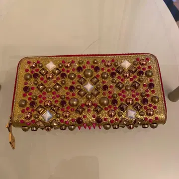 비쥬 장식의 장지갑 골드 레드