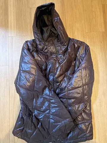 브라운 퀼팅 다운 자켓 후드 부착