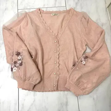 [레어] 엑시즈팜 레이스 가디건 상의 자수 꽃무늬