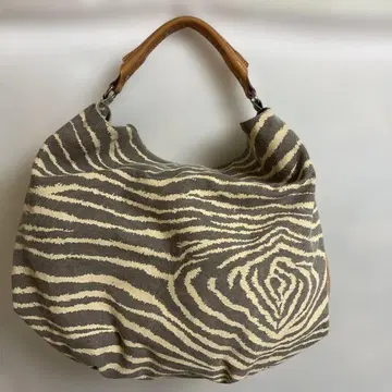 SAZABY 천연 가죽 핸들 제브라 패턴 캔버스 핸드백