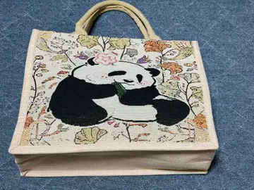 귀여운 럭셔리 팬더 자수 토트백 핸드백 면 린넨 소재 손가방