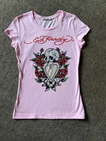 [ Ed Hardy ] 핑크 스컬 T셔츠 스톤 부착