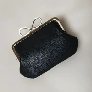 모자 가마구치 지갑 (12cm) 블랙 가죽 리본 장식 앤틱 골드