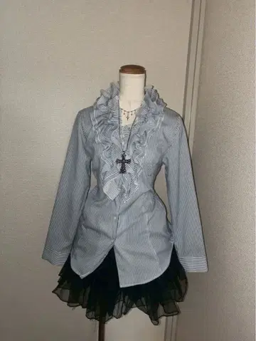 y2k 스트라이프 셔츠 프릴 헤이세이 갸루 고딕 페어리 그런지